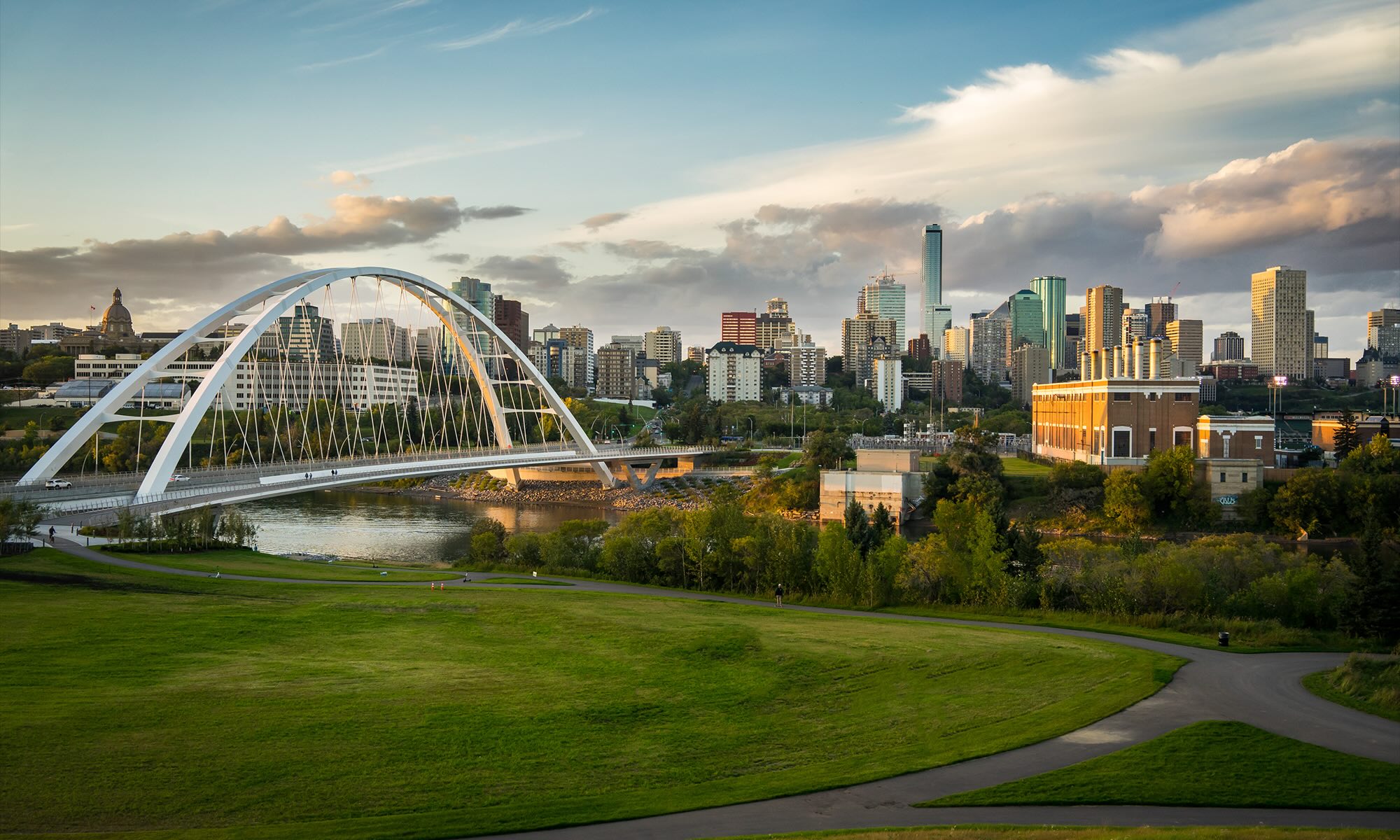 The City of Edmonton during summer or fall.